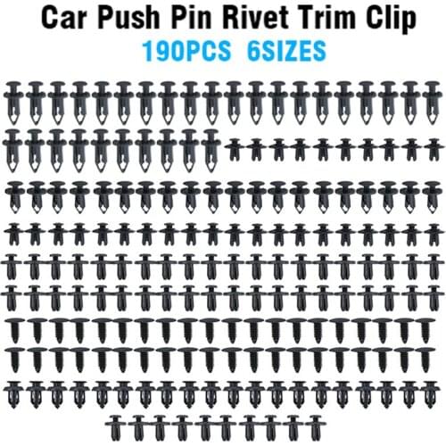 190pcs Black Plastic Car Fastener Hole Plastic Rivets Fastener Push Clip Auto Vehicle Door Trim Panel Retainer Fastener Clips