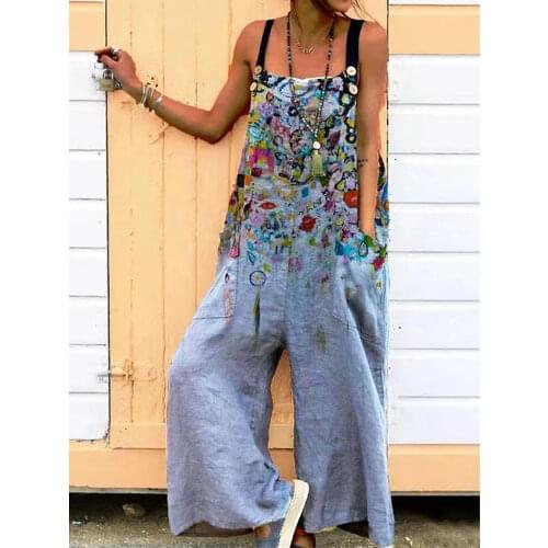 Sexy Deep V Neck Leaf Print Party Romper Lady Fashion Off Shoulder Sling Playsuit Overalls Women Elegant Wide Leg Pants Jumpsuit