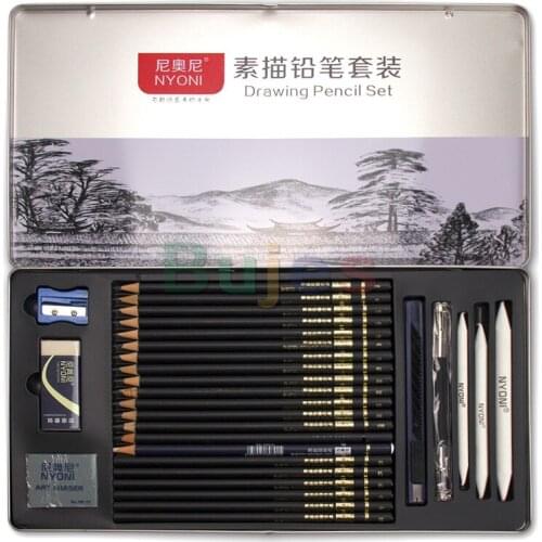 29 PCS/Set Sketch Pencil Set Sketching Charcoal Drawing Kit Wood Pencils Set For Adult Painter School Students Art Supplies