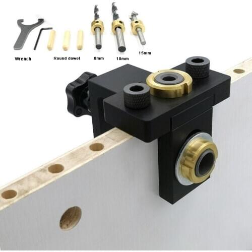 3in1 Adjustable Doweling Jig Woodworking Pocket Straight Hole Jig With 8/15mm Drill Bit For Drilling Guide Locator Puncher Tools