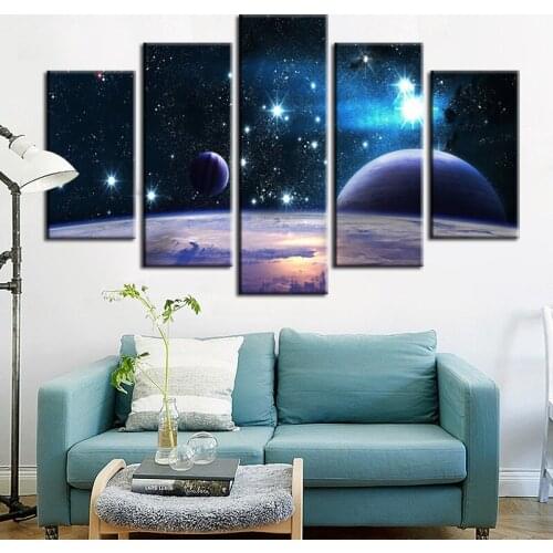5PCS Canvas HD Print Universe Galaxy Reflection Space Planet Modular Picture Living Room Home Decoration Poster Art Painting