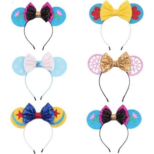 5pcs/lot Popular Cartoon Mouse Ears Headband Big Sequin Bow Hair Band For Girls Hair Accessories Festival Party Headdress
