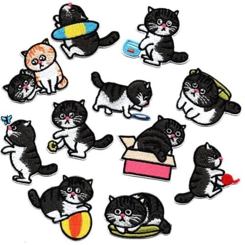 50pcs/lot Embroidery Patches Animal Black Cat Ball Game Backpack Clothing Decoration Accessories Diy Iron Heat Transfer Applique