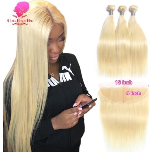 26 28 30 32 34 36 38 40 Inch Long 613 Bundles with Frontal Brazilian Straight Human Hair 3 4 Honey Blonde Bundles with Closure