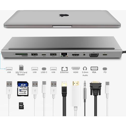 Laptop Docking Station USB C to HDMI 4K VGA 1080P RJ45 1000M Ethernet USB 3.0 SD/TF Card Reader With PD Charging For Macbook Pro