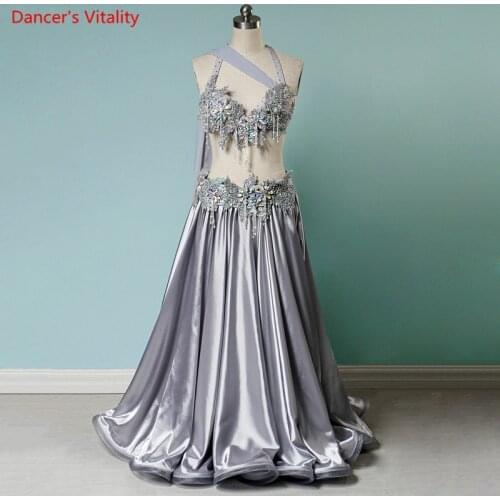 Belly Dance Suit Full Diamond Bra Satin Big Swing Skirt Performance Set High-End Custom Adult Child Competition Clothing