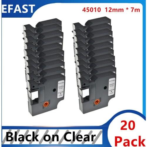 20PK 45010 Label Tape Black on Clear Compatible with DYMO LabelManager 160 280 420P PnP 220P 360D 450 210D 1/2 Inch x 23 Feet