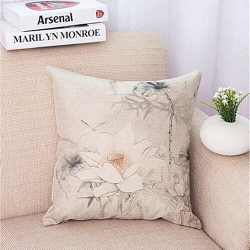 45*45cm Lotus Flower Linen Square Cushion Cover Pillow Case Sofa Home Decor