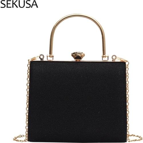 Black Color PU Fashion Day Clutch Chain Shoulder Box Design Leather Party Evening Bags For Female Holder