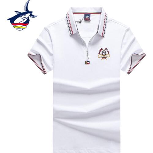 Red Blue White 95% Cotton Polo Shirt Men with Short Sleeve Zipper Design Flag Embroidery Fashion Casual Brand Tace & Shark Polo