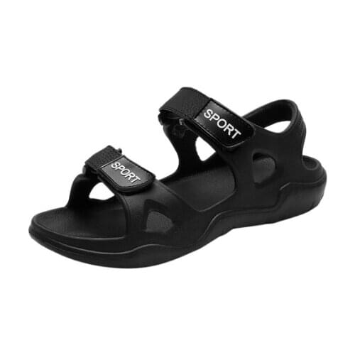 2020 new black casual mens beach solid hook hollow casual breathable flat sandals mens comfortable lightweight sandals