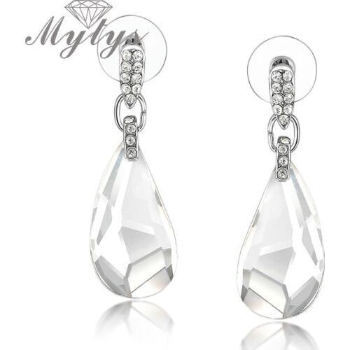 Mytys Fashion White Clear Water Drop Crystal Earrings Wholesale Fashion Ladies Earring New Arrival E355