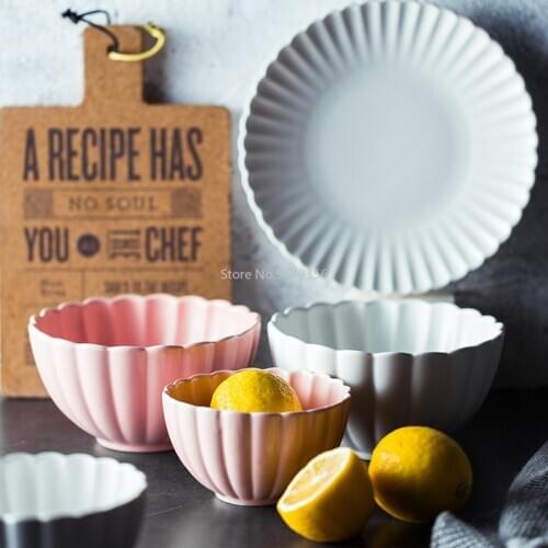 Nordic Color Glaze Ceramic Tableware Set Creative Flower Petal Bowl Household Simple Rice Bowl Soup Bowl Vegetable Plate