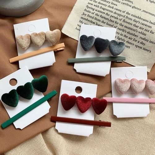 New Fashion 1 Set Vintage Velvet Lovely Hairpin Set Korea Heart Shape Hair Clip Barrettes Fashion Hairpin Women Hair Accessories