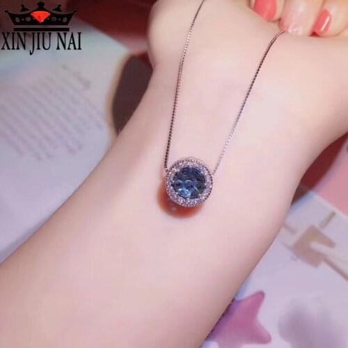 S925 sterling silver austrian intoxicating moonlight Natural sapphire necklace charm chain diy beaded ocean heart hanging