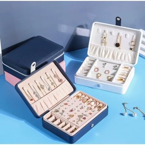 Protable Travel Jewelry Organizer Pendant Earring Ring Necklace Jewelry Storage Box PU Leather Women Cosmetics Container Boxes