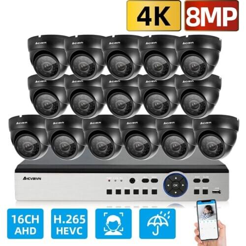 4K 8MP Surveillance System 16CH H.265+ XVR 16PCS IR-CUT Home Outdoor Waterproof Face Playback P2P CCTV Video Surveillance Kits