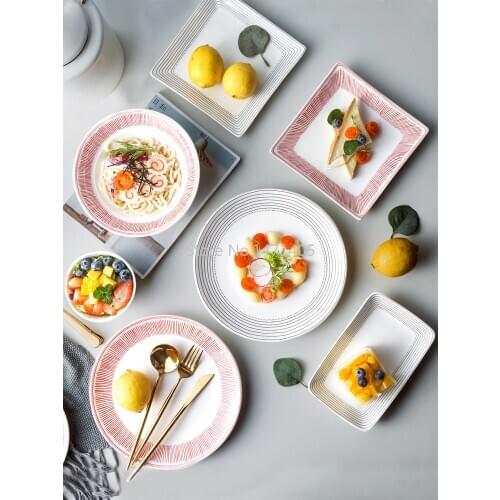 Western Dishes Plates Nordic Beautiful Tableware Japanese Style Net Red Creative Ceramic Dishes Household Combination Set