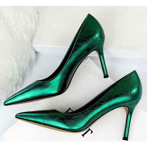 2020 Women 8cm High Heels Pumps Plus Size 43 Stripper Fetish Valentine Lady Shoes Low Heel Scarpins Yellow Green Blue Prom Pumps
