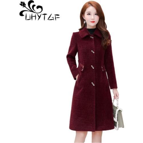 UHYTGF Gold velvet Warm Coat Womens 4XL Plus Size Thicken Female Woolen Overcoat Autumn Winter Blend Cashmere jacket Women X686