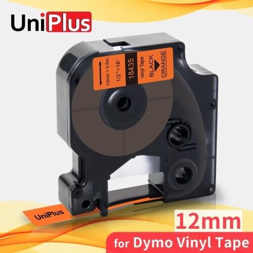 UniPlus Black on Orange 12mm Industrial Labels Compatible Dymo Vinyl Label Tape 18435 for Dymo Rhino Label Printer 4200 5200