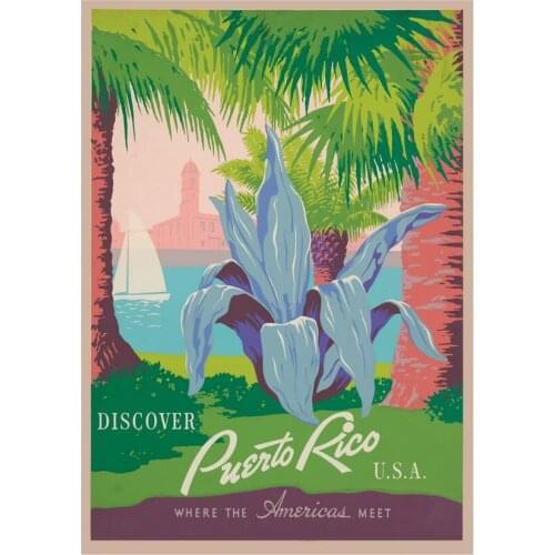 Vintage Travel Retro Puerto Rico US Art Film Print Silk Poster Home Wall Decor 24x36inch