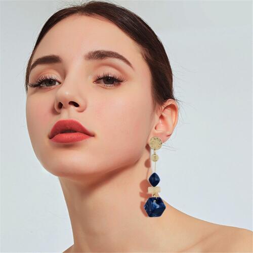 CRLEY Dark Blue Acrylic Rhombus Wedding Earrings for Women Korean Fashion long Dangle Earrings Luxury Brand Jewelry 2019