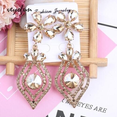 Veyofun Luxury Flower Crystal Drop Earrings Hollow out Rhinestone Dangle Earrings Fashion Jewelry for Women New