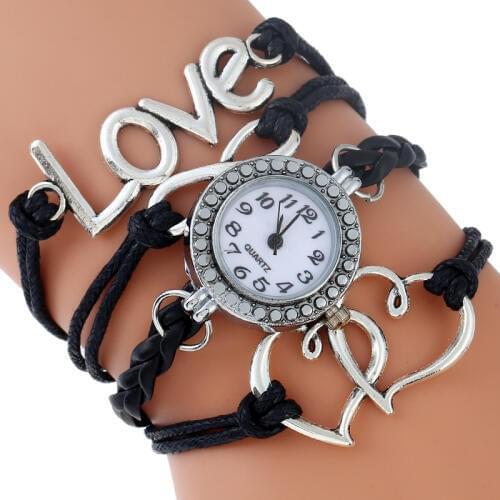 Gnova Platinum Christian Cross Love Bracelet Women Watch Vintage Fashion Paracord Hearts Retro Rhinestone Quartz Wristwatch A993