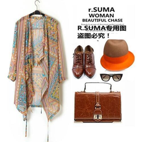 2020 Summer New Womens Bohemian Retro Imitation Chiffon Print Loose for Sun Protection Cardigan Women Shirts