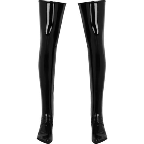 1 Pair Mens Stockings Wetlook Patent Leather Thigh High Footed Stockings Anti-skid Soft Elasticity Clubwear Costume Cosplay