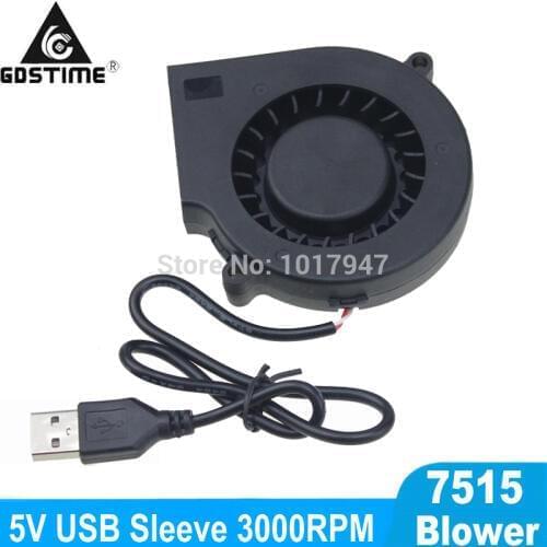 100PCS/Lot Gdstime Brushless DC Cooling Blower Fan 75mm 5V 75x15mm 7515 USB 0.36A Sleeve Bearing for Computer Case Cooler