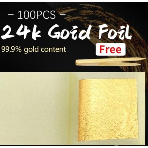 100Pcs Edible Gold Leaf Sheets Gold Flakes Foil Practical 24K Gold In Craft Paper Arts Cake Decoration Wall Handicrafts Gilding