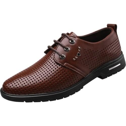 2020 New Perforated Sandals Mens Business Dress Shoes Banquet Outdoor All-match Hollow Lace-up Mens Shoes