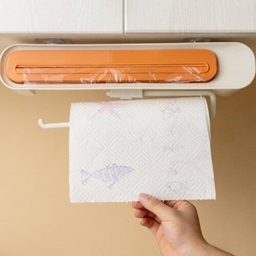 Plastic 3 In 1 Wrap Dispenser Holder With Rag Rack Can Store Garbage Bags for Kitchen Food Wraps Hold Hot Specialty Tool