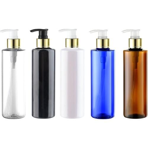 30pcs 250ml empty cosmetic bottle with gold aluminum lotion pump shampoo dispenser container,Liquid Soap cosmetic packaging