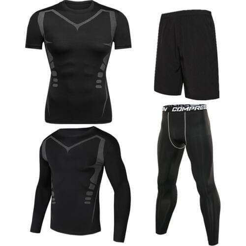 4pcs / set Mens Tracksuit Gym Fitness Compression Sport Suit Clothes Running Jogging Sports Wear Exercise Workout Tights