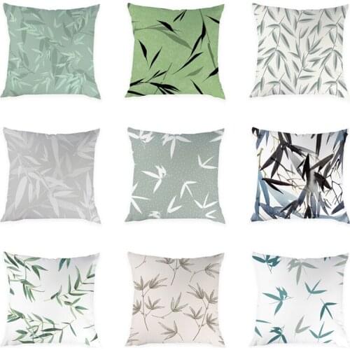 45cmx45cm Peach Skin Cushion Cover Decorative Simple Nordic Style Pillowcase Bamboo Leaves Green Leaf Pillow Case Home Decor