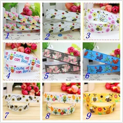 7/8'' Free shipping butterfly ladybug bee printed grosgrain ribbon hairbow headwear party decoration diy wholesale OEM 22mm S268