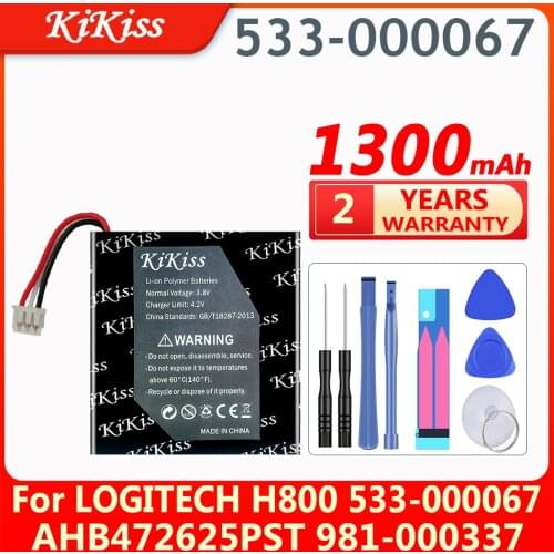 KiKiss 1300mAh Battery for LOGITECH H800 533-000067 AHB472625PST 981-000337 Earphone Headphone Batteries