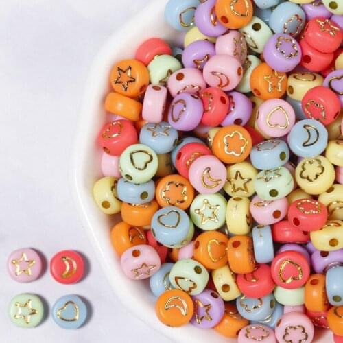 4*7mm Random Mixed Round Flat Acrylic Flower Star Moon Heart Loose Spacer Beads For Diy Jewelry Making Supplies