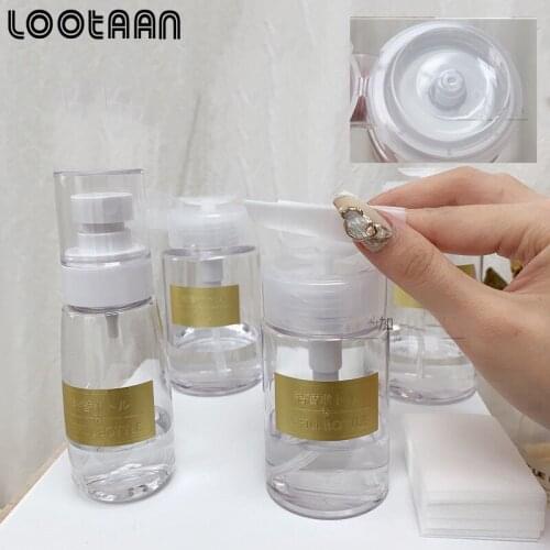 100/150/200ml Alcohol Press Bottle Empty Lockable Pump Dispenser Bottle for Nail Polish Remover Bottle Refillable Container