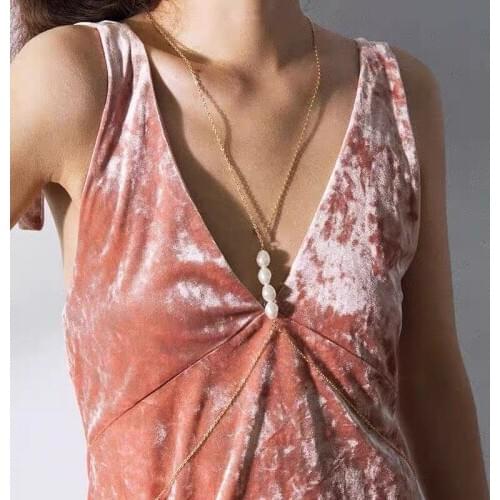 Fashion sexy imitation pearl body chain bikini beach Necklace sling bra womens sexy pearl simple chest chain waist chain jewelr