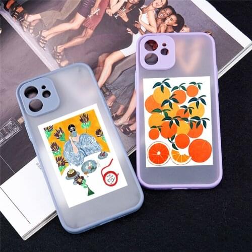 Retro Oil Painting Orange Phone Case For iPhone 11 12 Pro MAX XR 7 X XS SE20 8 6 Plus Pattern Hard Matte Cover Shockproof Fundas