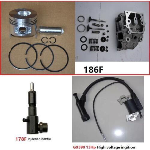 Free Ship 1set 186F 10Hp Cylinder Head 1set Piston 1pc 178F Injection nozzle 1pc 188F GX390 High voltage ingition