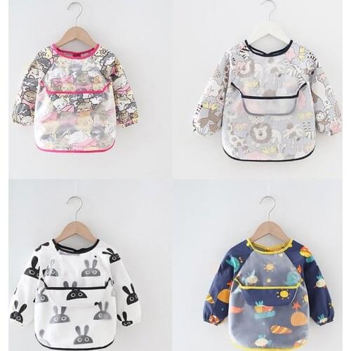 0-4T Baby Bandana Bibs 2021 New Cute Cartoon Bibs Waterproof Infant Eating Children Drawing Long Sleeve Apron Baby Self Feeding
