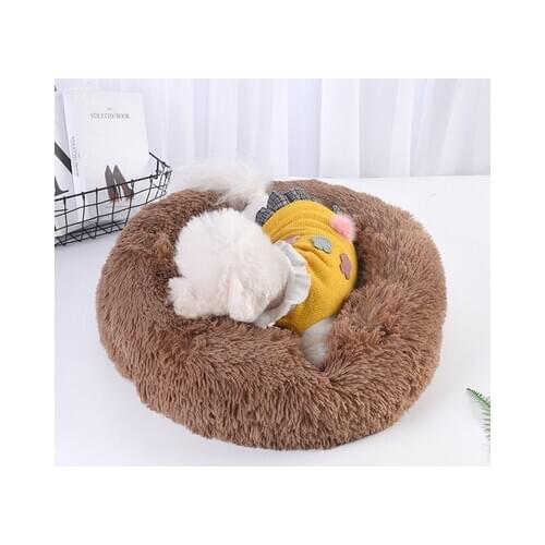 Long Plush Comfortable Dounts Dog Bed Sofas Mats Cushion Brown Calming Bed Pet Kennel Super Soft Fluffy Large Cat Dog House