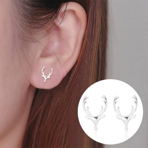Dainty Christmas Reindeer Antler Stud Earrings Hypoallergenic Animal Jewelry for Women Oorbellen