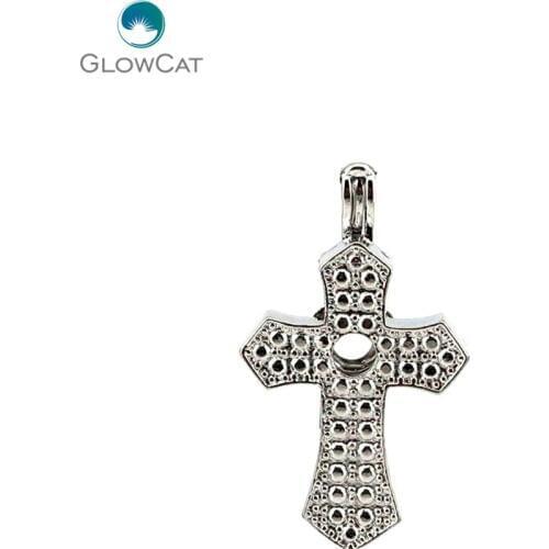 K635 5pcs/lot Silver Tone Cross Pearl Cage Locket Essential oils Diffuser Pendant Locket Fairytale Party Essential Oil Diffuser