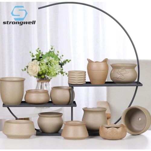 Strongwell Fairy Garden Decoration Planter Bisque-fired Ceramic Flowerpot Stoneware Antique Green Plant Flower Pot Furnishings